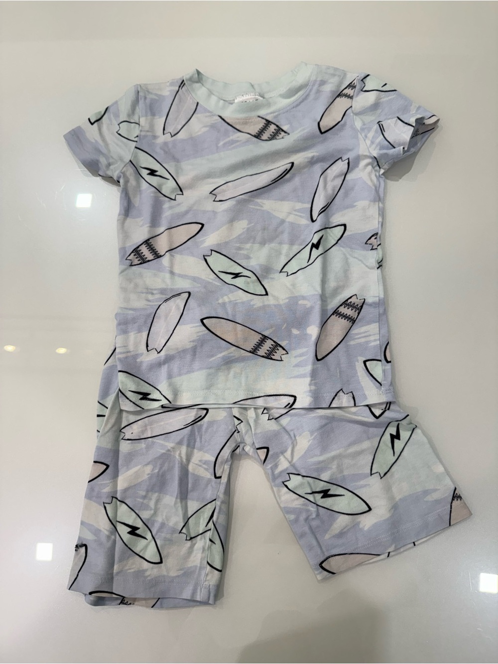 Esme Surfboard Print Short Pajama Set - Light Blue